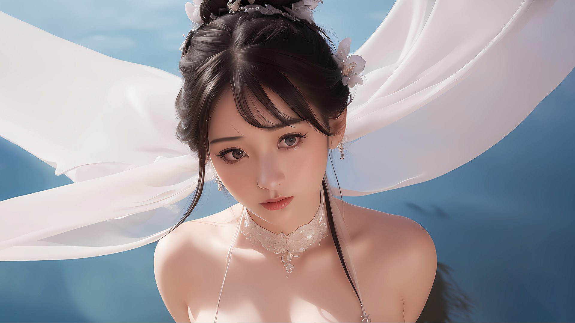 古风佳人，青丝白纱逸韵