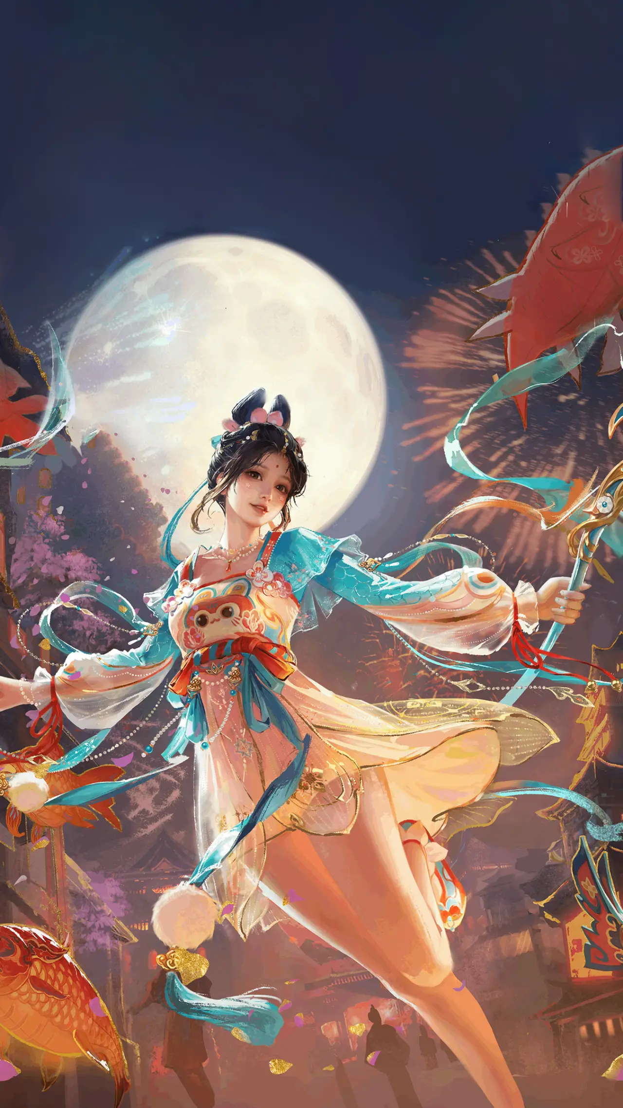 月夜下的古风灵动佳人